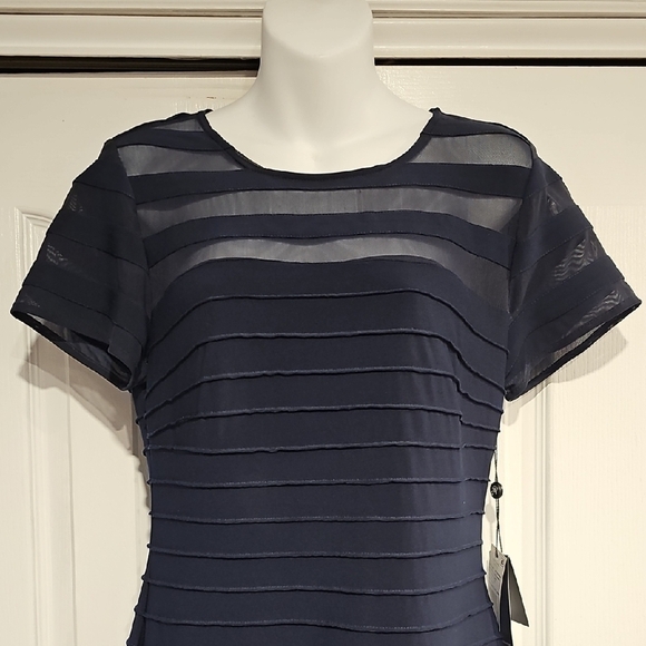 Adrianna Papell Bodycon Navy Blue SS Banded Sheath Dress Sz 10 MSRP $159 - Picture 2 of 11